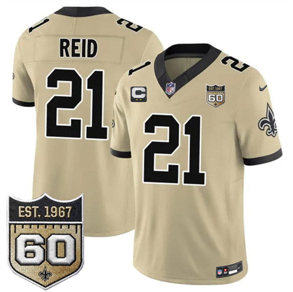 New Orleans Saints #21 Justin Reid Gold 2026 F.U.S.E With 2-Star C Patch And 60th Anniversary Patch Vapor Limited Football Stitched Jersey