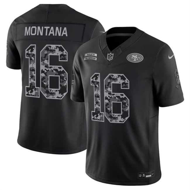 San Francisco 49ers #16 Joe Montana Black 2026 F.U.S.E. Salute to Service Limited Stitched Football Jersey