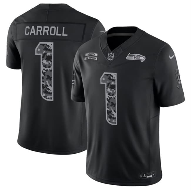 Seattle Seahawks #1 Pete Carroll Black 2026 F.U.S.E. Salute to Service Limited Football Stitched Jersey