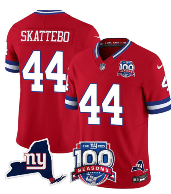 New York Giants #44 Cam Skattebo Red 2025 Draft F.U.S.E. 100th Season & State Patch Vapor Untouchable Limited Football Stitched Jersey