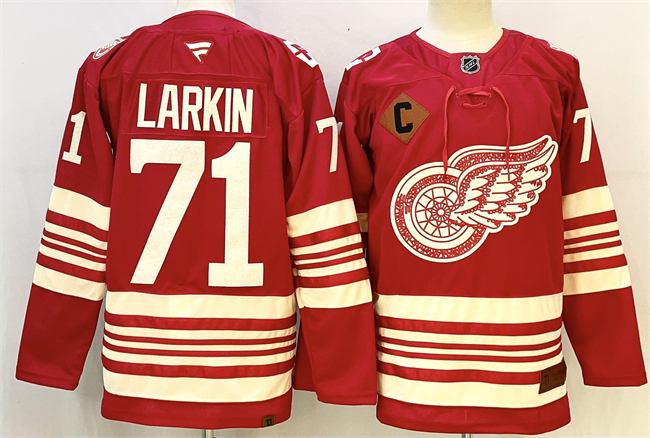 Detroit Red Wings #71 Dylan Larkin Red 2025-26 With C Patch Centennial Premium Stitched Hockey Jersey Detroit Red Wings #71 Dylan Larkin Red 2025-26 With C Patch Centennial Premium Stitched Hockey Jersey