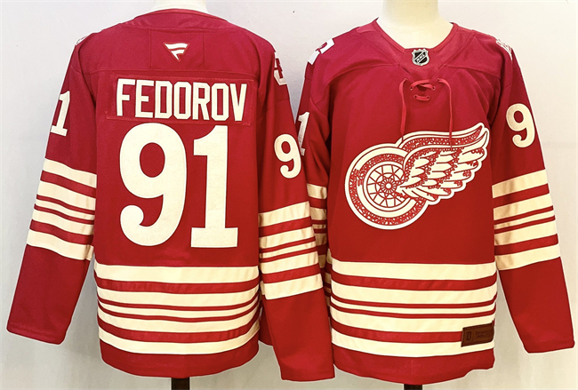 Detroit Red Wings #91 Sergei Fedorov Red 2025-26 Centennial Premium Stitched Hockey Jersey Detroit Red Wings #91 Sergei Fedorov Red 2025-26 Centennial Premium Stitched Hockey Jersey