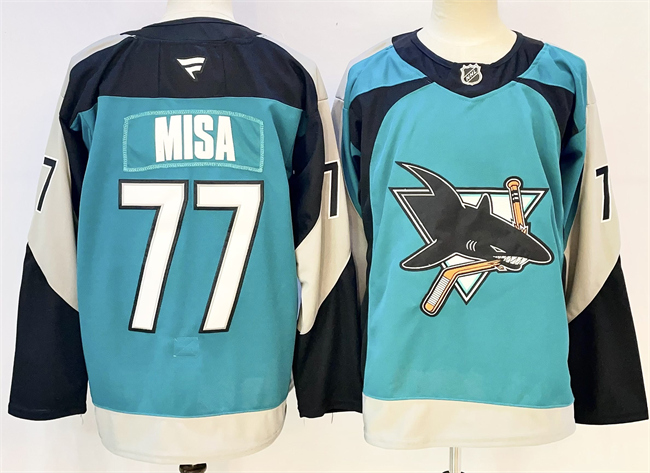 San Jose Sharks #77 Michael Misa Teal 2025 Alternate Stitched Hockey Jersey San Jose Sharks #77 Michael Misa Teal 2025 Alternate Stitched Hockey Jersey
