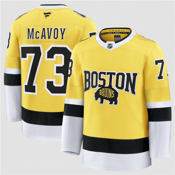 Boston Bruins #73 Charlie McAvoy Gold 2026 Stadium Series Stitched Hockey Jersey