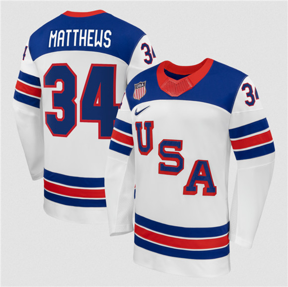 USA #34 Auston Matthews White 2026 Stitched Jersey