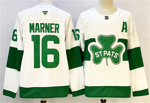Toronto Maple Leafs #16 Mitchell Marner White Green 2024-25 With A Patch Stitched Jersey