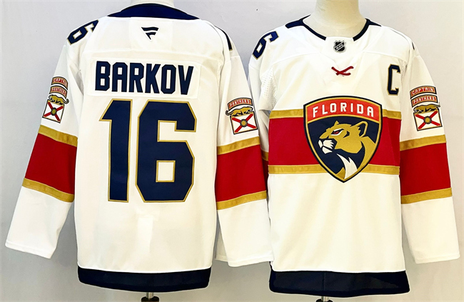 Florida Panthers #16 Aleksander Barkov White 2024-25 Home With C Patch Stitched Hockey Jersey