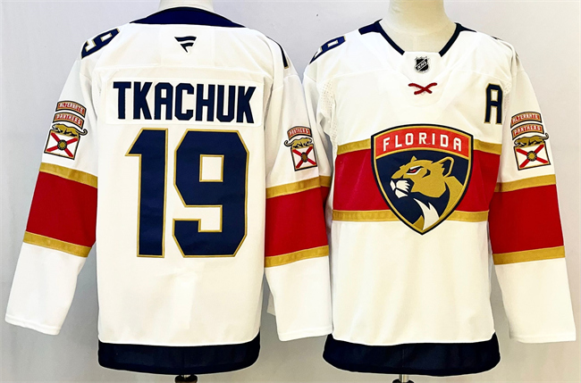 Florida Panthers #19 Matthew Tkachuk White 2024-25 Home With A Patch Stitched Hockey Jersey