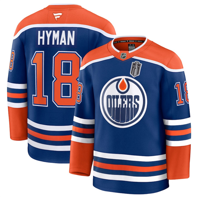 Edmonton Oilers #18 Zach Hyman Royal 2025 Stanley Cup Final Patch Stitched Hockey Jersey