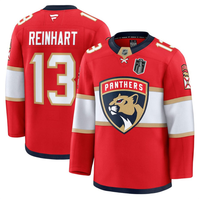 Florida Panthers #13 Sam Reinhart Red 2025 Stanley Cup Final Patch Stitched Hockey Jersey