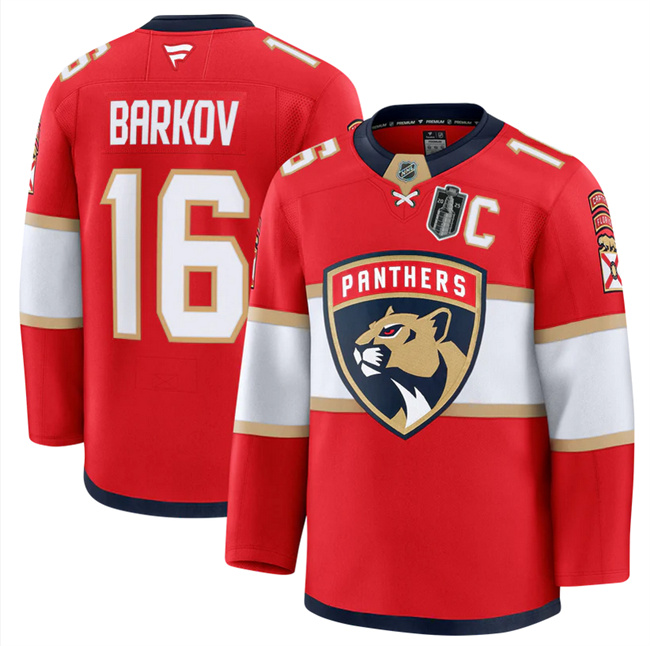 Florida Panthers #16 Aleksander Barkov Red 2025 Stanley Cup Final Patch Stitched Hockey Jersey