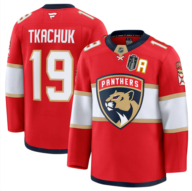 Florida Panthers #19 Matthew Tkachuk Red 2025 Stanley Cup Final Patch Stitched Hockey Jersey