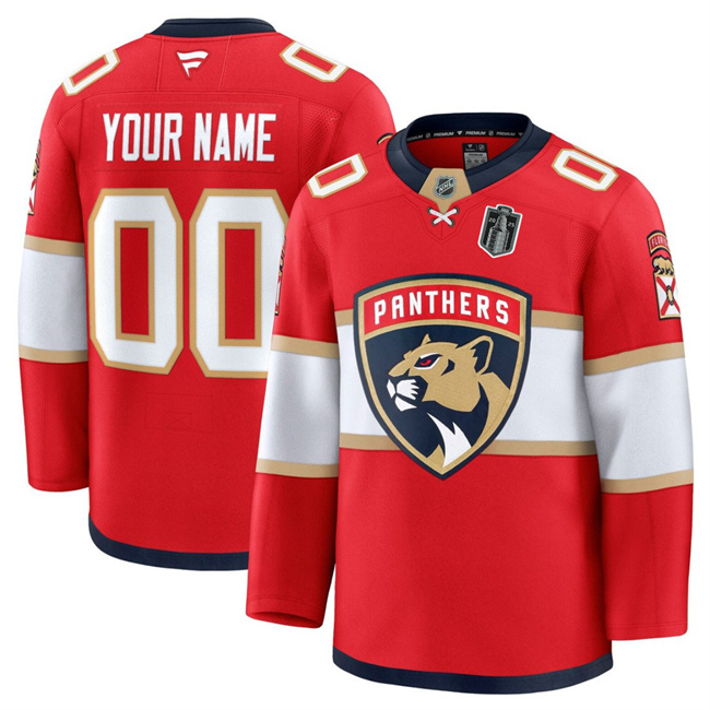 Florida Panthers Custom Red 2025 Stanley Cup Final Patch Stitched Hockey Jersey