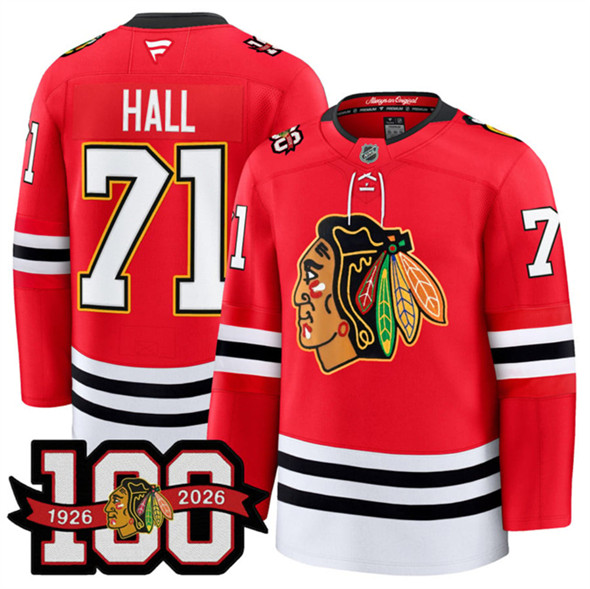 Chicago Blackhawks #71 Taylor Hall Red 2025 Home 100th Anniversary Stitched Hockey Jersey