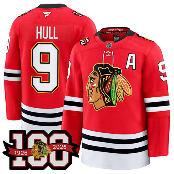 Chicago Blackhawks #9 Bobby Hull Red 2025 Home 100th Anniversary Stitched Hockey Jersey