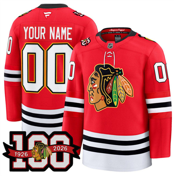 Chicago Blackhawks Active Player Custom Red 2025 Home 100th Anniversary Stitched Hockey Jersey