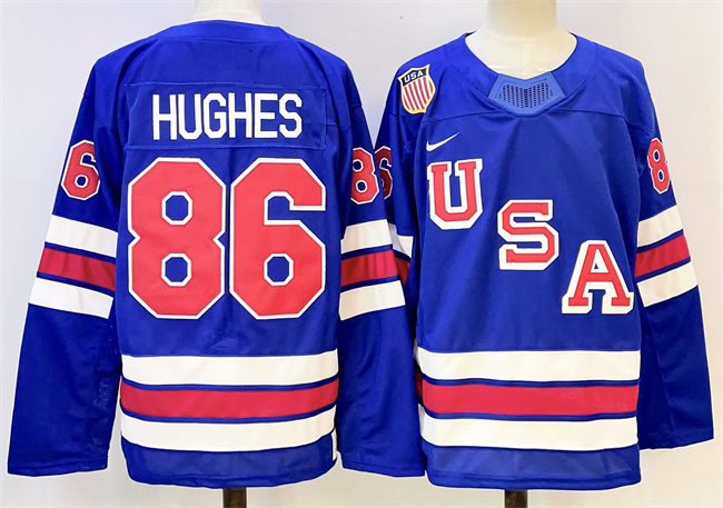 USA #86 Jack Hughes Blue 2025-2026 Stitched Jersey
