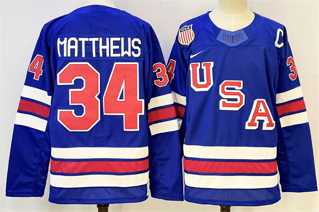 USA #34 Auston Matthews Royal 2025-2026 With C Patch Stitched Jersey