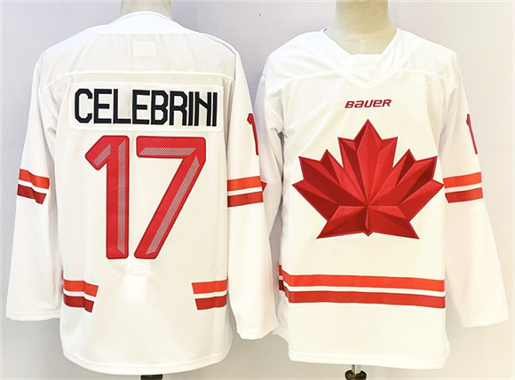Canada Hockey #17 Macklin Celebrini White Stitched Jersey