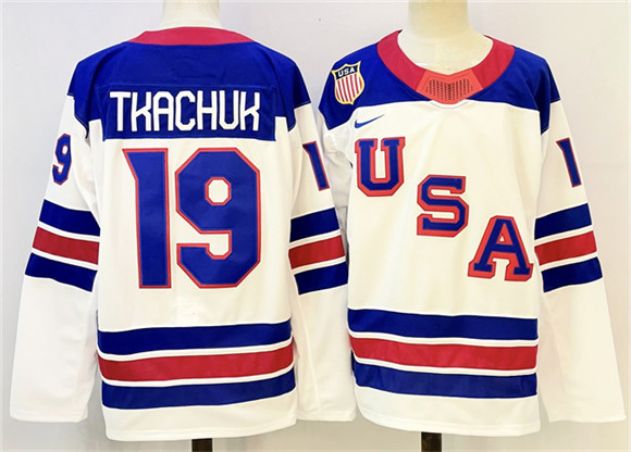 USA #19 Matthew Tkachuk White 2025-2026 Stitched Jersey