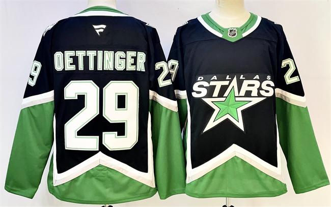 Dallas Stars #29 Jake Oettinger Black 2025-26 Alternate Stitched Hockey Jersey Dallas Stars #29 Jake Oettinger Black 2025-26 Alternate Stitched Hockey Jersey