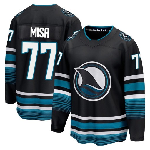 San Jose Sharks #77 Michael Misa Premier Black Breakaway Alternate Jersey