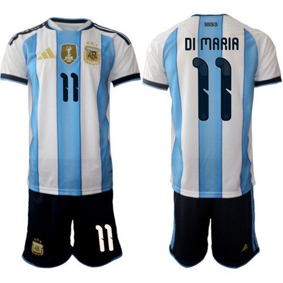 Argentina #11 angel Fabian Di Maria White Blue 2025-26 Home Soccer Jersey Suit