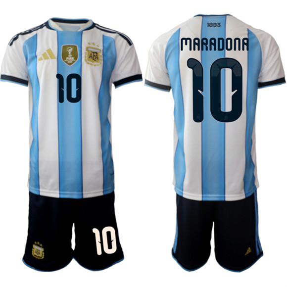 Argentina #10 Diego Maradona White Blue 2025-26 Home Soccer Jersey Suit