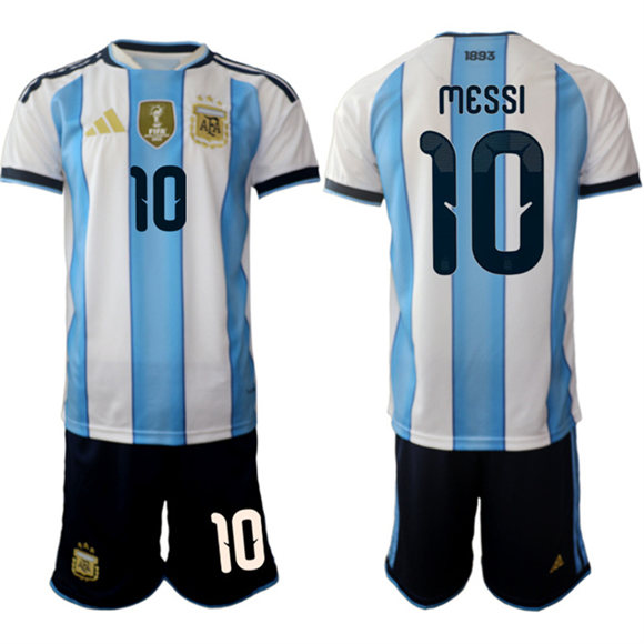 Argentina #10 Lionel Messi White Blue 2025-26 Home Soccer Jersey Suit