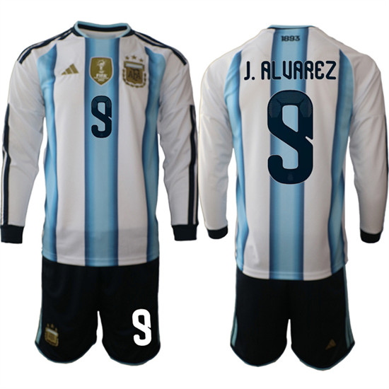 Argentina #9 J.ALUAREZ Long Sleeve National Team FIFA x World Cup 2026 Home White On Field Jersey