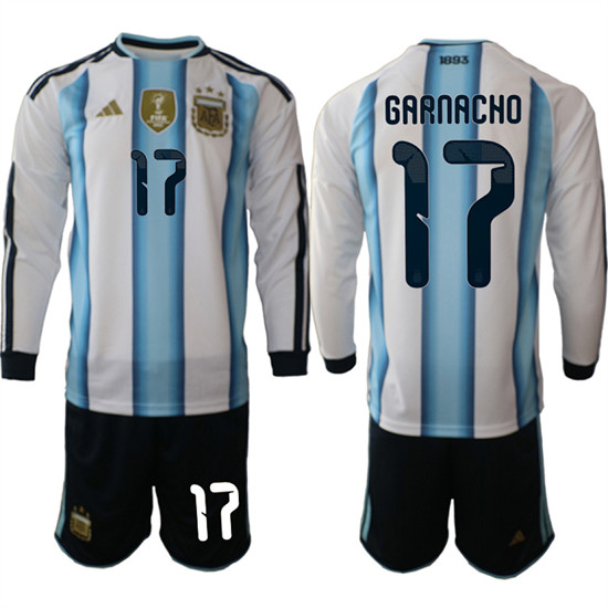 Argentina #17 GARNACHO Long Sleeve National Team FIFA x World Cup 2026 Home White On Field Jersey