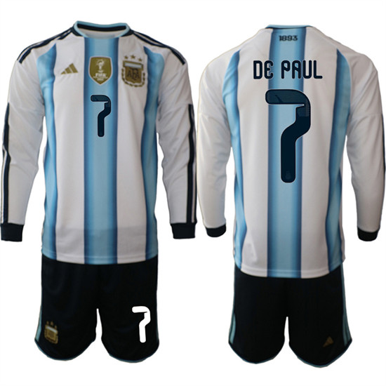 Argentina #7 DE PAUL Long Sleeve National Team FIFA x World Cup 2026 Home White On Field Jersey
