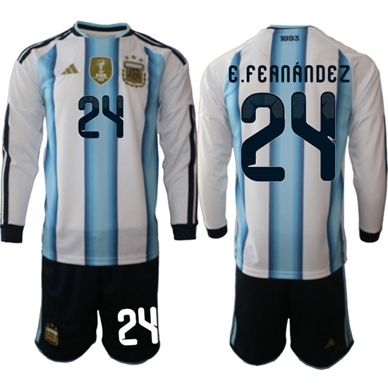 Argentina #24 E.FEANANDEZ Long Sleeve National Team FIFA x World Cup 2026 Home White On Field Jersey