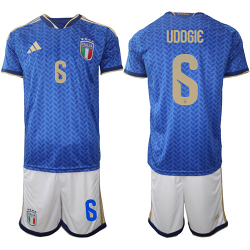 Italy #6 UDOGIE National Team FIFA x World Cup 2026 Home Blue On Field Jerseys