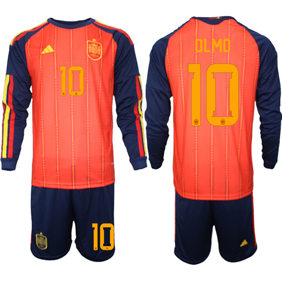 Spain #10 OLMO National Team FIFA x World Cup 2026 Long Sleeve Home Red On Field Jerseys