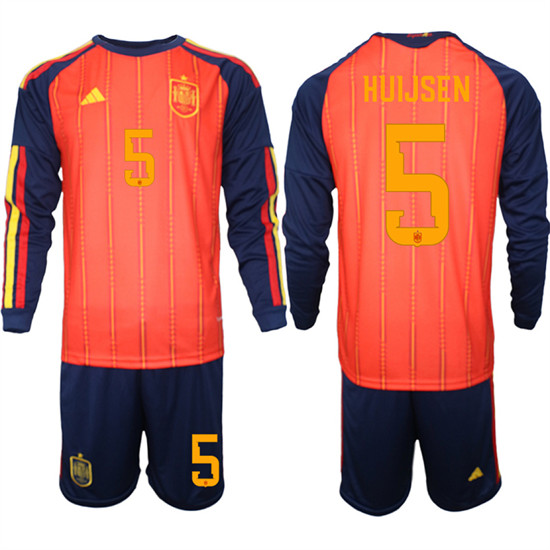 Spain #5 HUIJSEN National Team FIFA x World Cup 2026 Long Sleeve Home Red On Field Jerseys