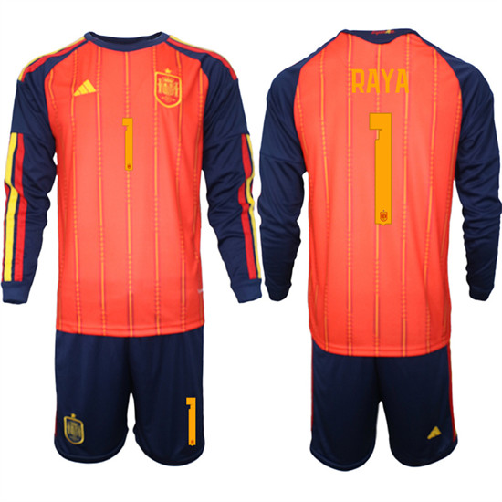 Spain #1 RAYA National Team FIFA x World Cup 2026 Long Sleeve Home Red On Field Jerseys