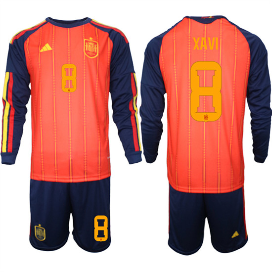 Spain #8 XAVI National Team FIFA x World Cup 2026 Long Sleeve Home Red On Field Jerseys