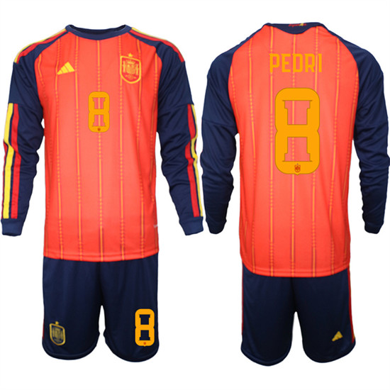 Spain #8 PEDRD National Team FIFA x World Cup 2026 Long Sleeve Home Red On Field Jerseys