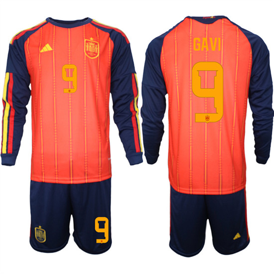Spain #9 GAVI National Team FIFA x World Cup 2026 Long Sleeve Home Red On Field Jerseys