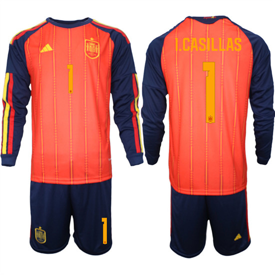 Spain #1 I.CASILLAS National Team FIFA x World Cup 2026 Long Sleeve Home Red On Field Jerseys