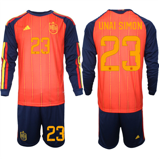 Spain #23 UNAI SIMON National Team FIFA x World Cup 2026 Long Sleeve Home Red On Field Jerseys