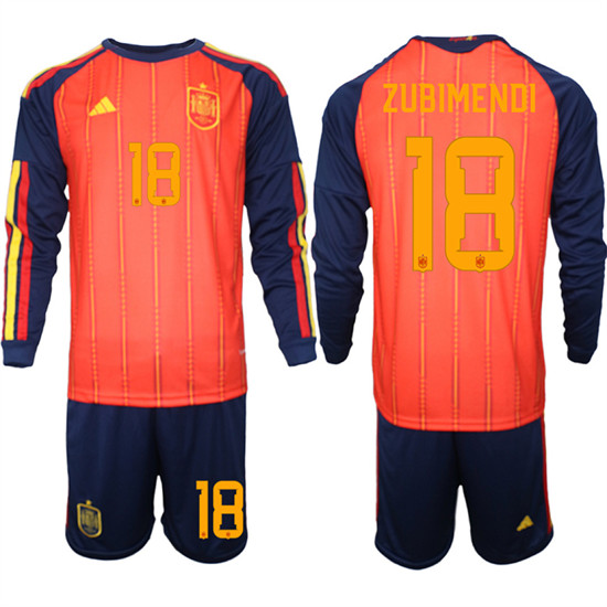 Spain #18 ZUBIMENDI National Team FIFA x World Cup 2026 Long Sleeve Home Red On Field Jerseys