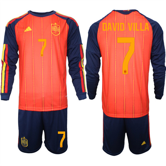 Spain #7 DAVID VILLA National Team FIFA x World Cup 2026 Long Sleeve Home Red On Field Jerseys