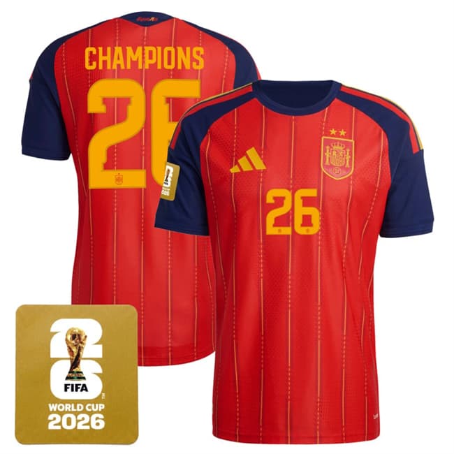 Spain Team #26 Champions Red 2026 World Cup Home Soccer Jersey Spain Team #26 Champions Red 2026 World Cup Home Soccer Jersey